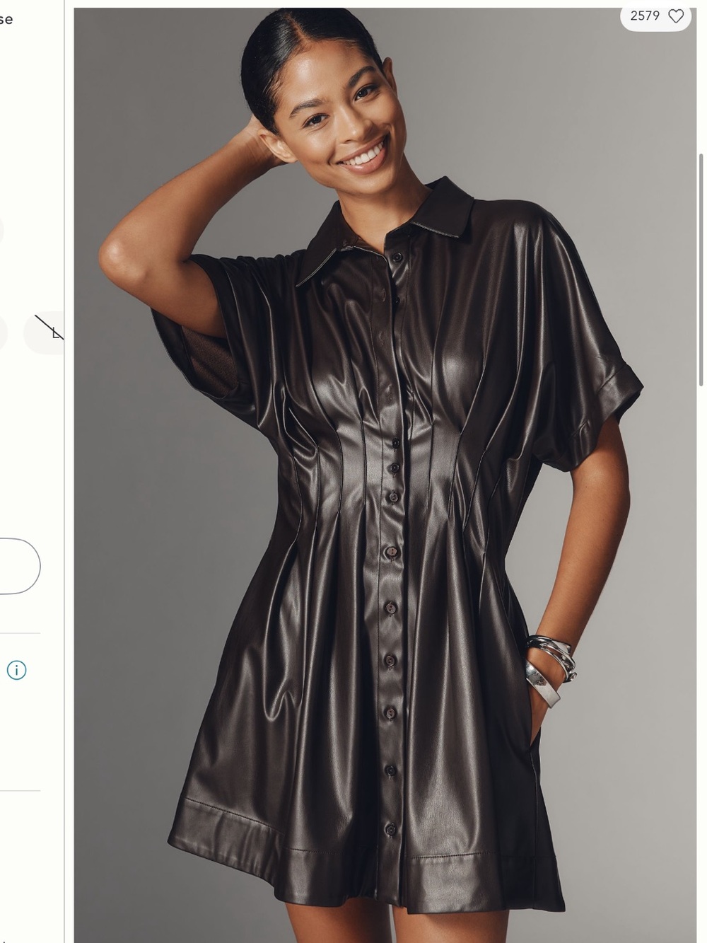 NWT Tobie Faux Leather Mini Shirtdress by Exquise for Anthropologie in Brown, Sm